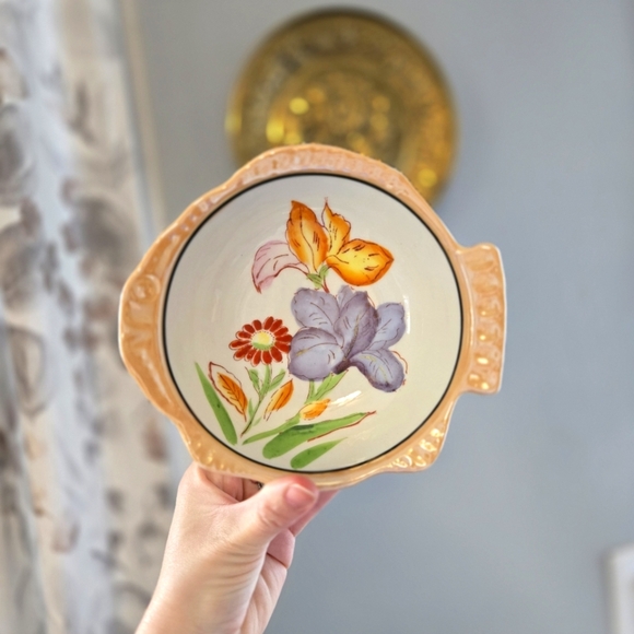 Orange Lusterware Floral Fish Trinket Serving Bowl Dish Made in Japan Vintage - Picture 1 of 4